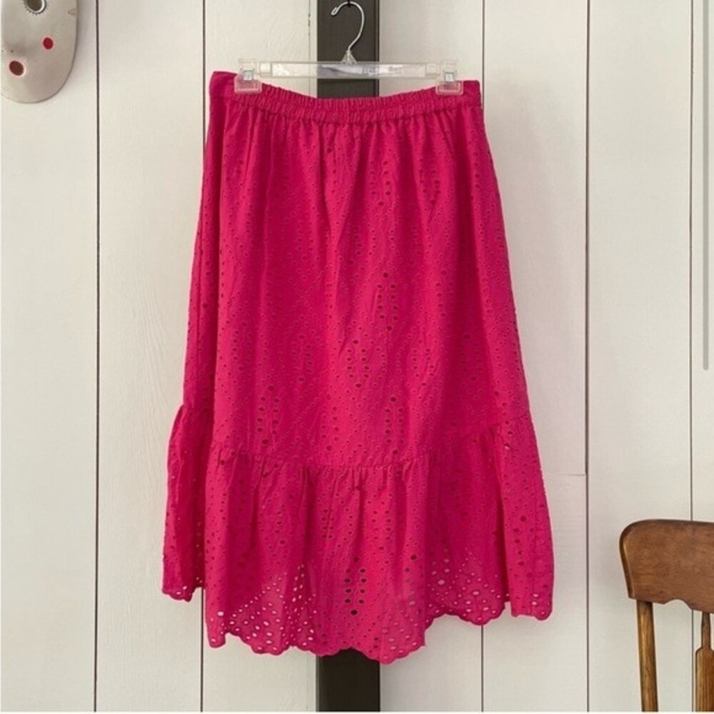 Joie High Low Eyelet Broderie Anglaise Skirt Tiered Pink M NWT Cotton Boho Fairy - Picture 2 of 7
